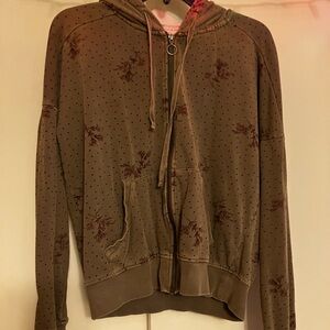 Brown Floral Zip-Up Hoodie